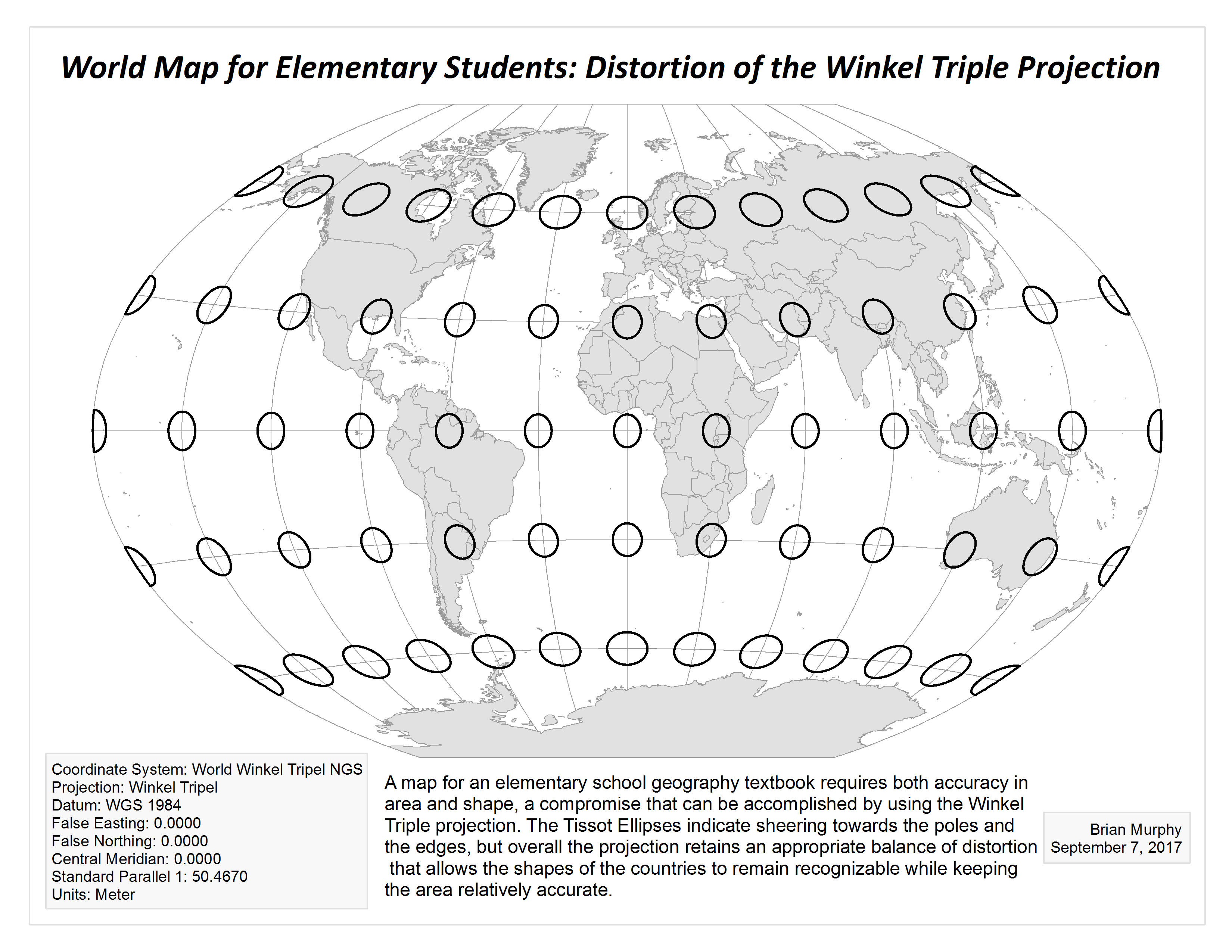 World Map demonstrating distortions of the Winkle Triple projection